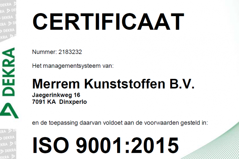 Opnieuw ISO 9001 Certificaat behaald